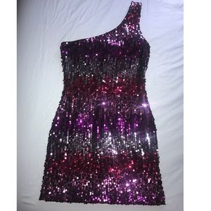 Over-one-shoulder sequin dress